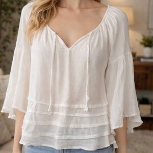 Abercrombie & Fitch White Boho Peasant Blouse Tiered Bell Sleeve Top Small